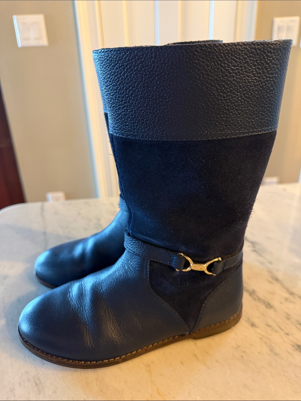 Janie and Jack girls Navy Leather & Suede Riding Boots size 1